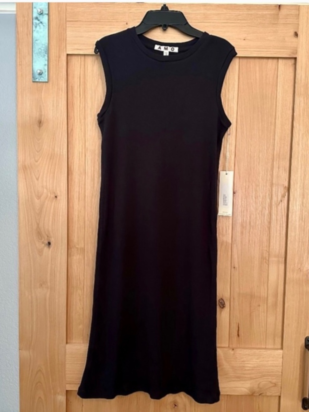 AMO Rib Knit Tank Dress Black M NWT 100% Cotton Midi Minimalist Capsule USA Made - Picture 6 of 9